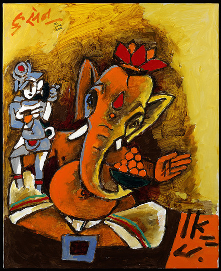 M.F. Husain - Chronicler of Everyday in India: M.F. Husain, Ganesha, 2008. Courtesy of Usha Mittal, © Victoria and Albert Museum, London