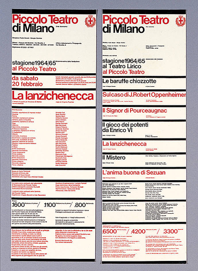 Massimo Vignelli 1931-2014: Picolo Teatro Pamphlet, Milano, 1964.
