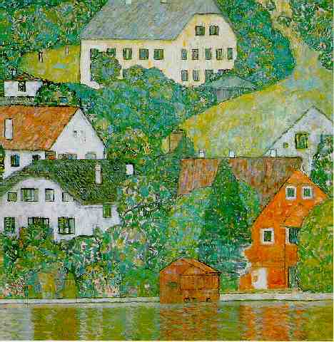 Gustav Klimt: Landscapes: Unterach Manor on the Attersee Lake, Austria, 1908 - 1909, oil on canvas, 110 × 110 cm. Nationalgalerie Prague.