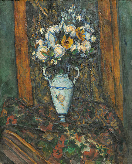 The World is an Apple.: Vase of Flowers exemplifies Cézanne’s later obsessions with contours and surfaces. Paul Cézanne, Vase of Flowers (Bouquet de fleurs), 1900/1903, oil on canvas, 39 3⁄4 × 32 1⁄4 in. (101 × 81.9 cm), National Gallery of Art, Washington, DC, 1958.10.2, Gift of Eugene and Agnes E. Meyer.