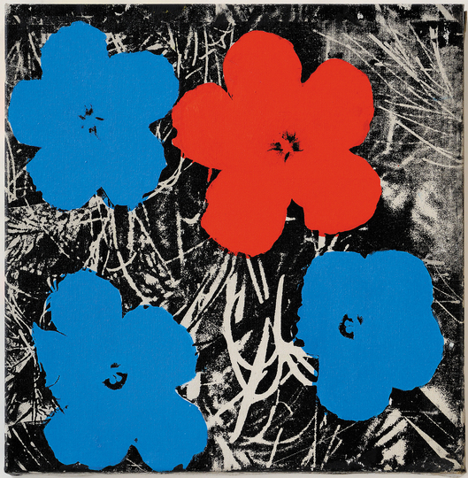Sturtevant Double Trouble: Sturtevant. Warhol Flowers. 1964–65. Synthetic polymer screenprint on canvas. 22 1/16 × 22 1/16″ (56 × 56 cm). Estate Sturtevant, Paris. Courtesy Galerie Thaddaeus Ropac, Paris–Salzburg. © Estate Sturtevant, Paris