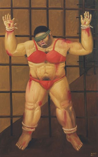 Fernando Botero: Fernando Botero Abu Ghraib 47, 2005, Oil on canvas, 180 x 114 cm. University of California, Berkeley Art Museum and Pacific Film Archive, Gift from the artist © Fernando Botero