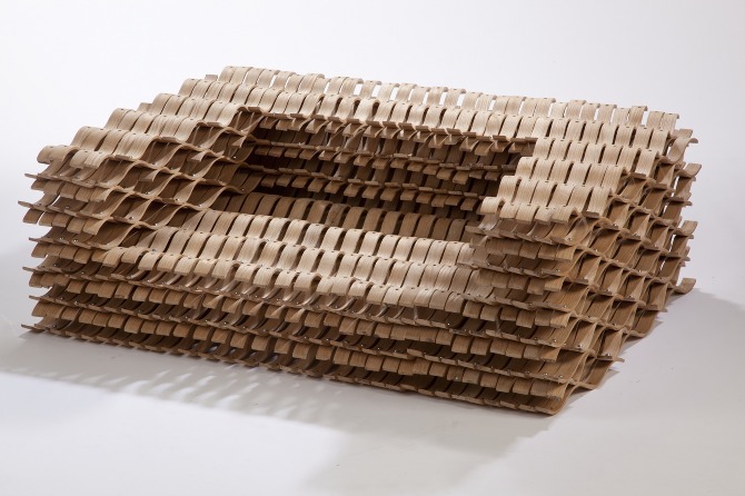 New chairs: Myung Chul Kim, Lattice chair: Criss- cross pattern of bent laminated strips.