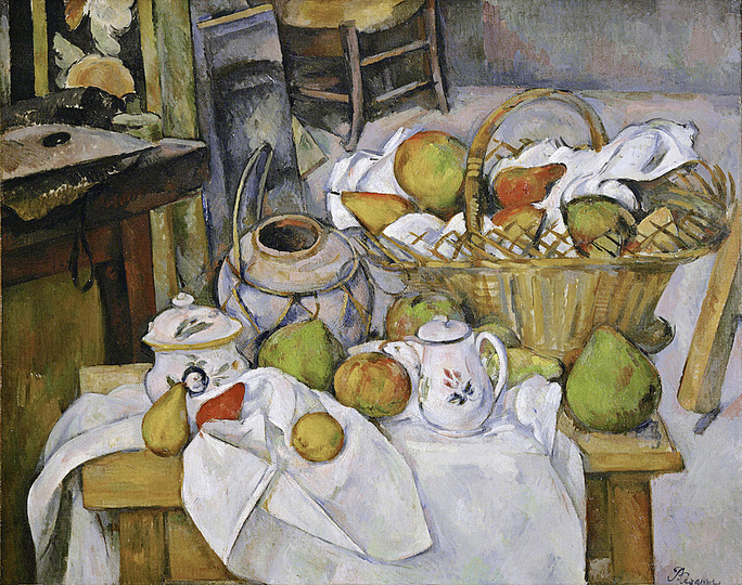 The World is an Apple.: Over the course of his career, Cézanne moved progressively towards a highly structured style of still-life painting, characterized by ever more deliberate arrangements of objects. His “classic” phase culminated in the 1890s and is represented in the works like The Kitchen Table (c. 1890). Paul Cézanne, The Kitchen Table (La table de cuisine), 1888–90, oil on canvas, 33 3⁄8 × 39 1⁄2 in. (84.8 × 100.3 cm), Musée d’Orsay, Paris, RF 2819