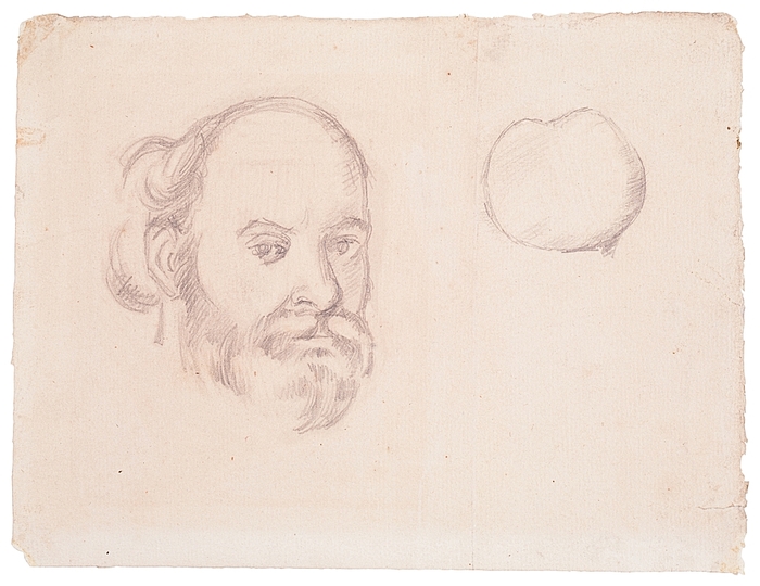The World is an Apple.: Self Portrait Paul Cézanne with Apple, graphite on paper,  6 3/4 x 6 13/16 in. Cincinnati Art Museum Gift of Emily Poole. This work comes from the Cincinnati Art Museum through the generosity of the Oliver Family Foundation, Cincinnati, Ohio.