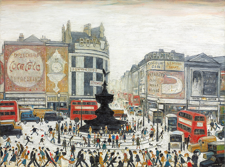 L.S. Lowry Industrial Landscape: L S Lowry, Piccadilly Circus, London, 1960 Private collection © The Estate of LS Lowry © Christie’s Images Limited / The Bridgeman Art Library. Lowry was a frequent visitor to a number of places in London, including Piccadilly Circus.