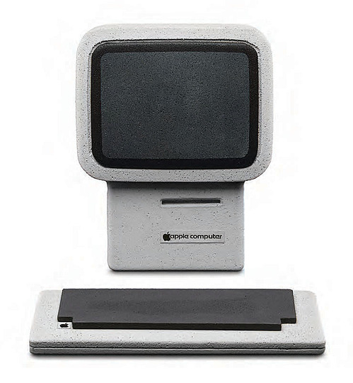 The early design years of Apple: My first encounter with Apple was at the ICSID World Design Congress in Helsinki in 1978, where the company had installed a working Apple IIe system in the lobby of the Congress Hall. Actually, the term “system” may be a bit of a stretch, but the computers were loaded with VisiCalc and a basic email program, so people could play around with them. I liked Apple’s simple approach to technology — I was struck by how well these rudimentary products worked and how inexpensive they were, compared to the professional computer systems I had designed for CTM. Apple’s rainbow logo radiated fun, but the words “apple computer” scrawled across a badge in an ugly typeface were a downer. The promotional material for the system was nice, even though it suffered a bit from “American overload.” But, as is typical for a startup, the product design was clunky. Semantically, the Apple IIe looked like an old typewriter without its ribbon and roller, and the keyboard stood at a wildly non-ergonomic height above the desktop. Two primitive 5-inch floppy disk drives made of generic sheet metal rested on top of the computer case,
capped by an off-the-shelf Japanese monitor that displayed green characters on a black background.
