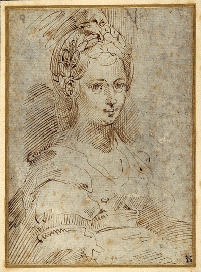 Parmigianino: Schiava Turca: Parmigianino, Bust of a Woman Turned Three-Quarters to the Right, c. 1531–34, pen and brown ink, © Devonshire Collection, Chatsworth. Reproduced by permission of Chatsworth Settlement Trustees. 