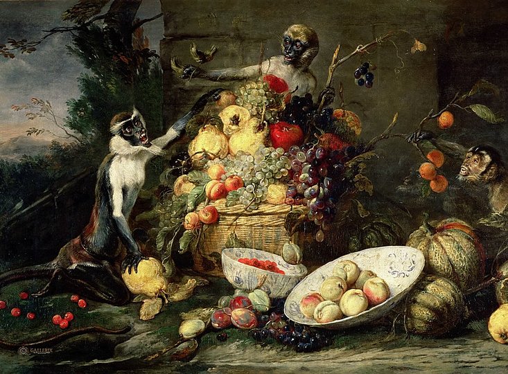 Still Life Monkeys: Unknown Dutch artist, The Cat's Meal. 1625-50