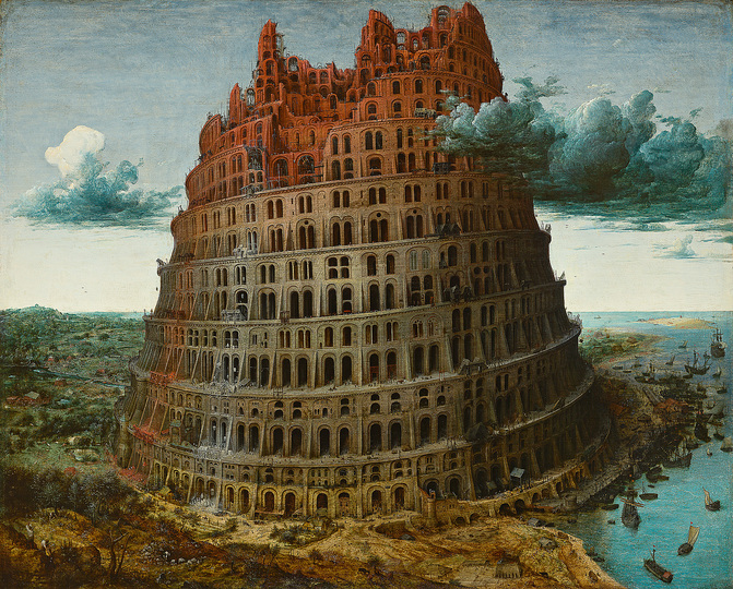 Pieter Bruegel: Pieter Bruegel the Elder (c. 1525/30 Breugel or Antwerp? – 1569 Brussels)
The Tower of Babel
after 1563?, oak panel, 59,9 × 74,6 cm
Rotterdam, Museum Boijmans Van Beuningen
© Museum Boijmans Van Beuningen, Photograph: Studio Tromp, Rotterdam
