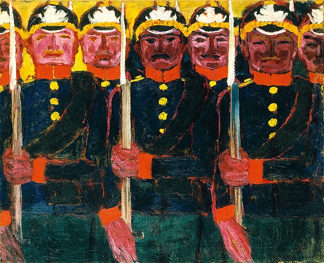 Emil Nolde: Soldiers, 1913, Oil on canvas, 86.5 x 106 cm. Nolde Stiftung Seebüll.