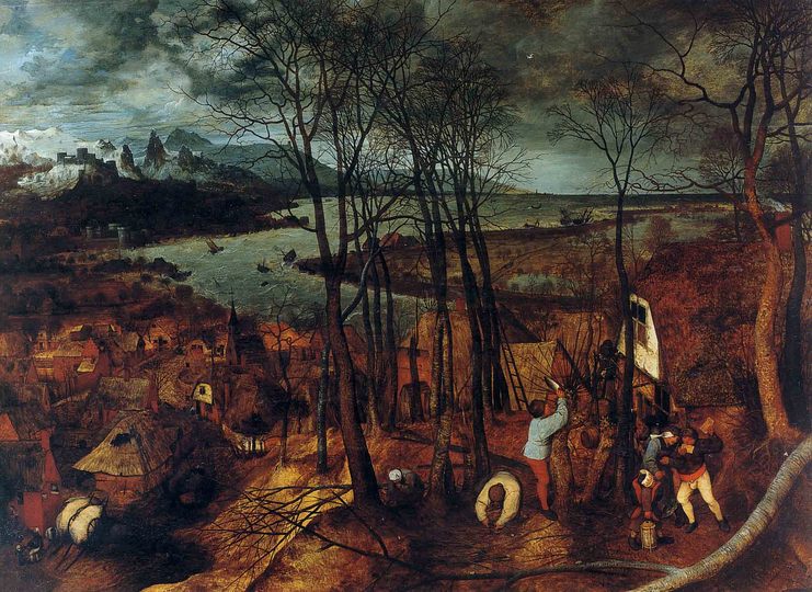 The Gloomy Day: Pieter Bruegel the Elder (father), The Gloomy Day, Oil on wood, 118 cm × 163 cm (46 1⁄2 in × 64 1⁄8 in) Kunsthistorisches Museum, Vienna.