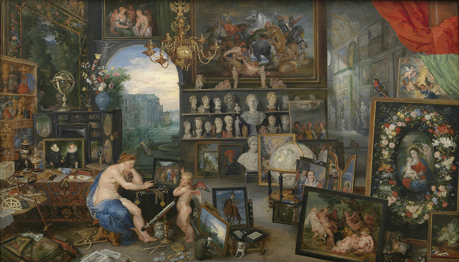 Baroque Co-creation: Jan Brueghel I and Rubens: Jan Brueghel and Peter Paul Rubens, Allegory of the Five Senses - Sight, . c. 1617-1618, Oil on panel, 65 x 111 cm, Prado Museum, Madrid