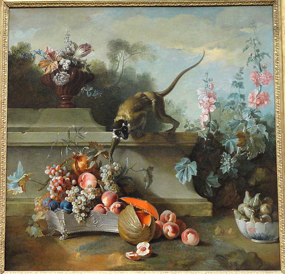 Still Life Monkeys: Jean-Baptiste Oudry, Still Life with Monkey, Fruits, and Flowers, 1724.