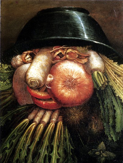 Summer by Arcimboldo: Vegetables in a Bowl or the Gardener by Giuseppe arcimboldo, painted circa 1590. Museo Civico 