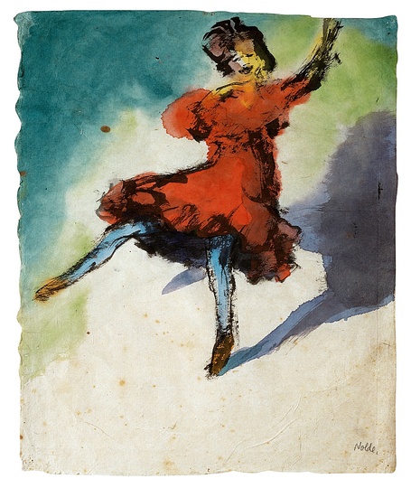 Emil Nolde: Dancer in a Red Dress, 1910, Watercolour and Indian ink on Japanese paper, 34.8 x 28.8 cm. Kunsthalle Emden.
