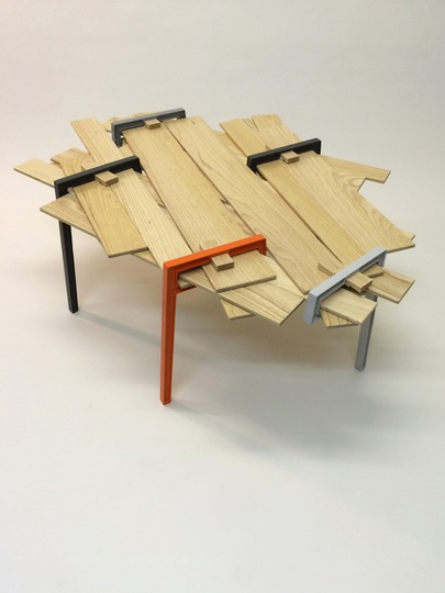 Upcycled: David Amar, Raymond table, (2010) new edition 2015, Aluminium cast legs, ash wood, H 42 x W 125 x D 100 cm, © David Amar Studio

