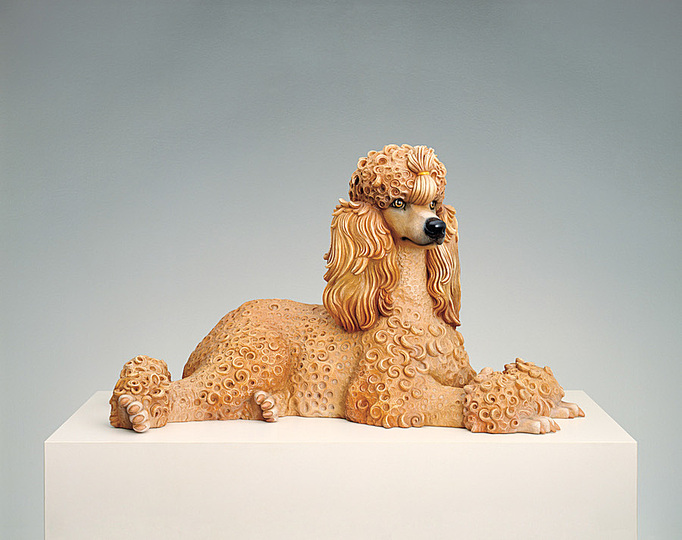 Jeff Koons at the Whitney: Poodle, 1991, polychromed wood, 58.4 x 100.3 x 52.1 cm, Edition no. 2/3. Whitney Museum of American Art, New York; promised gift of Thea Westreich Wagner and Ethan Wagner.