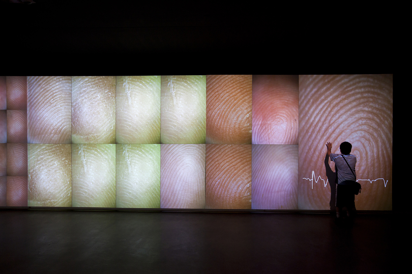 Art Dubai 2015: Title : Pulse Index, installation view, Sydney
Artist : Rafael Lozano-Hemmer
Date : 2010
Medium : Plasma screen or projector, computer, digital microscope, industrial camera, metal enclosure, custom software
Courtesy : courtesy of Carroll/Fletcher
Dimension : 58 inch Plasma monitor, projection can be any size