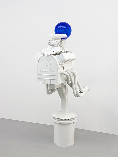 Jeff Koons at the Whitney: Gazing Ball (Mailbox), 2013, plaster and glass, Edition no. 2/3, 188.6 x 61.9 x 105.4 cm. Private collection.