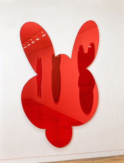 Jeff Koons at the Whitney: Kangaroo (Red), 1999, crystal glass, mirrored glass, carbon fiber, foam, colored plastic interlayer and stainless steel, 233.7 x 149.9 3.8 cm. Private collection; courtesy Sonnabend Gallery, New York.