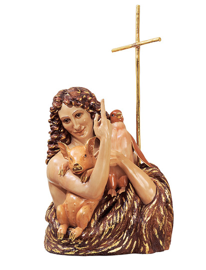 Jeff Koons at the Whitney: Saint John the Baptist, 1988, porcelain, 143.5 x 76.2x 62.2 cm, Edition no. 3/3. The Sonnabend Collection, Nina Sundell and Antonio Homem.