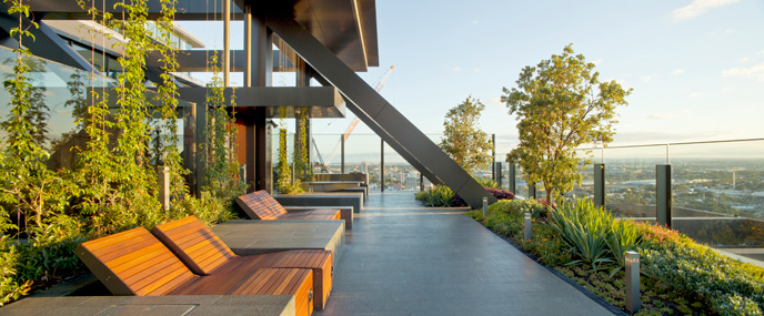 Best Highrises 2014/15: View from One Central Park, Sydney. Design architects: Ateliers Jean Nouvel, Paris. Architects of record: PTW Architects, Sydney. Developer: Frasers Property Australia; Sekisui House Australia © Photo: Simon Wood