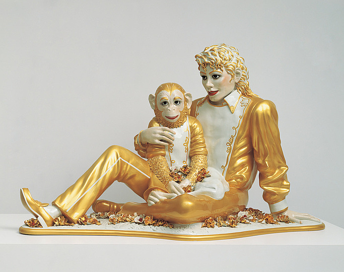 Jeff Koons at the Whitney: Michael Jackson and Bubbles, 1988, porcelain, 106.7 x 179.1 x 82.6 cm, Edition no. 1/3. Private Collection.