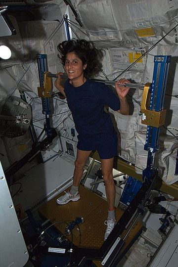 Colonisation, Earth to Mars: Astronaut Sunita Williams exercising in zero gravity 