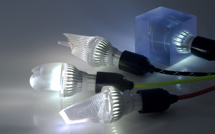 Printed light: Light pipes inside the bulbs can direct light and create internal patterns.