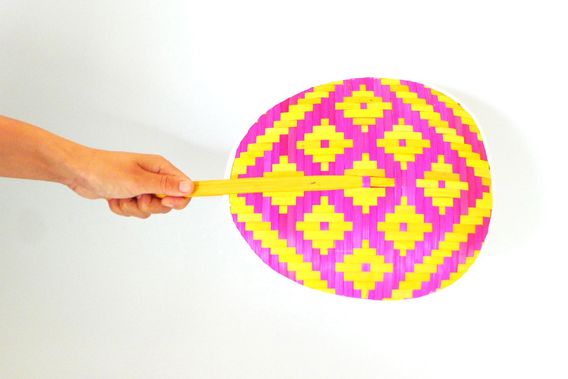 Low Tech can be smart and fun: These fans, made from brightly colored reed strips, display two distinct patterns on the front and the back.
