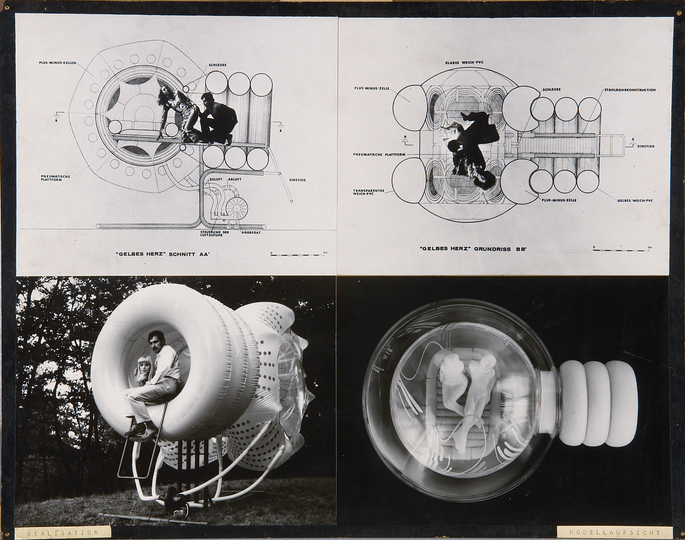 A short history of bubbles: Austria’s Haus-Rucker Co. presented  ‘Yellow Heart’, an air-filled PVC structure on a steel frame which inflated and deflated to suggest a heartbeat. 

(Haus-Rucker Co., Gelbes Herz (Yellow Heart), 1968)