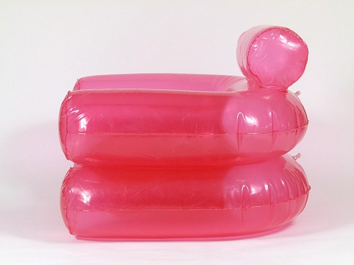 A short history of bubbles: In 1967, Italian furniture maker Zanotta introduced ‘Blow’, the first mass-produced inflatable chair for indoor use, designed by Jonathan De Pas, Donato D’Urbino, Paolo Lomazzi and Carla Scolari.

(Inflatable chair 