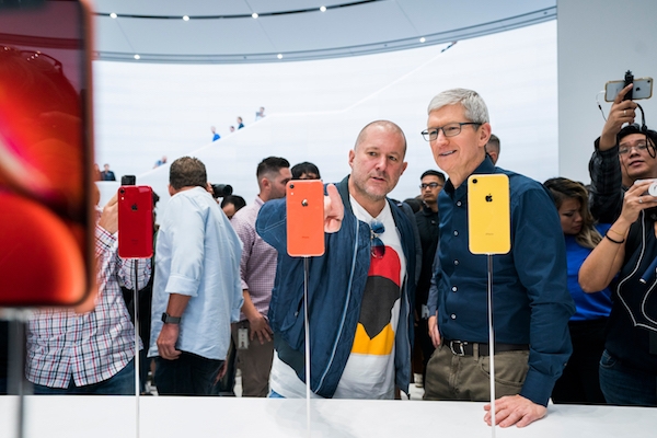 Jonathan Ive leaves Apple: Johnny Ive and CEO Tim Cook at the iPhone Xr launch event in September 2018. Courtesy: Apple.
